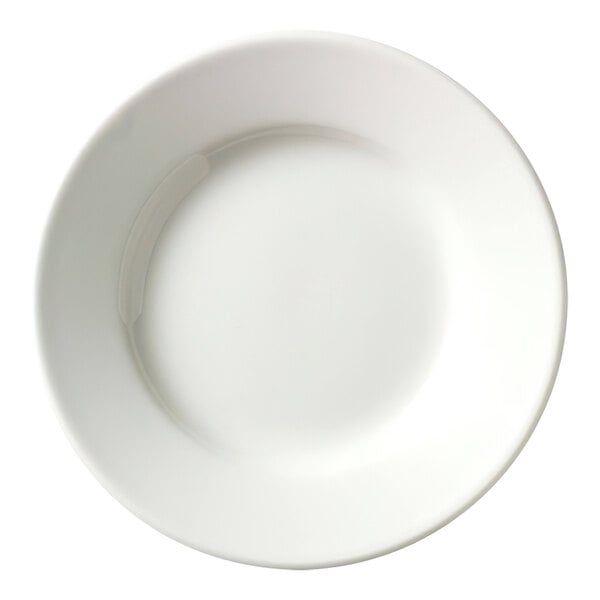 A Libbey Porcelana white porcelain plate with a white rim.