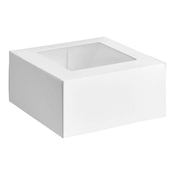 A white Baker's Lane rectangular bakery box with a window.