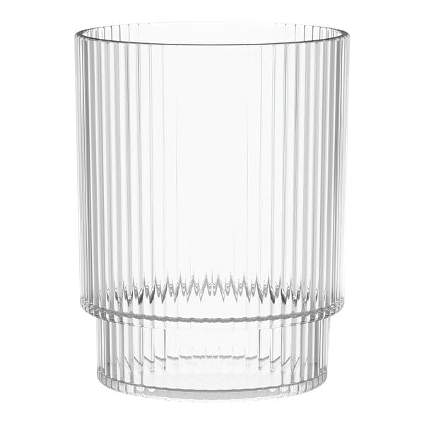 A clear Tossware Reserve Go-To plastic tumbler with a ribbed bottom.