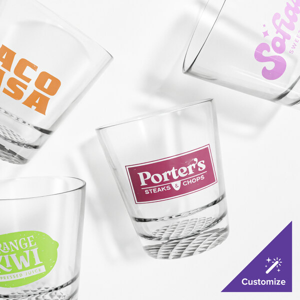 A Tossware Rocks glass with a pink diamond-cut base.