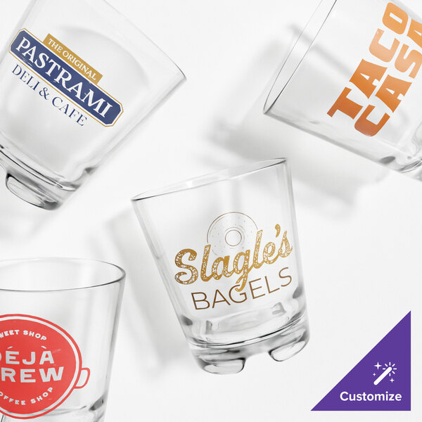Tossware rocks glasses with custom logos on them.