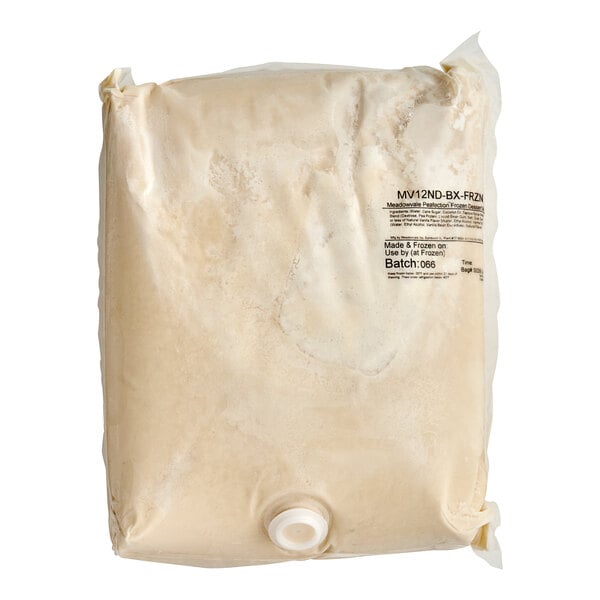 A white bag of Meadowvale Peafection Dairy-Free Frozen Dessert Mix with black text.
