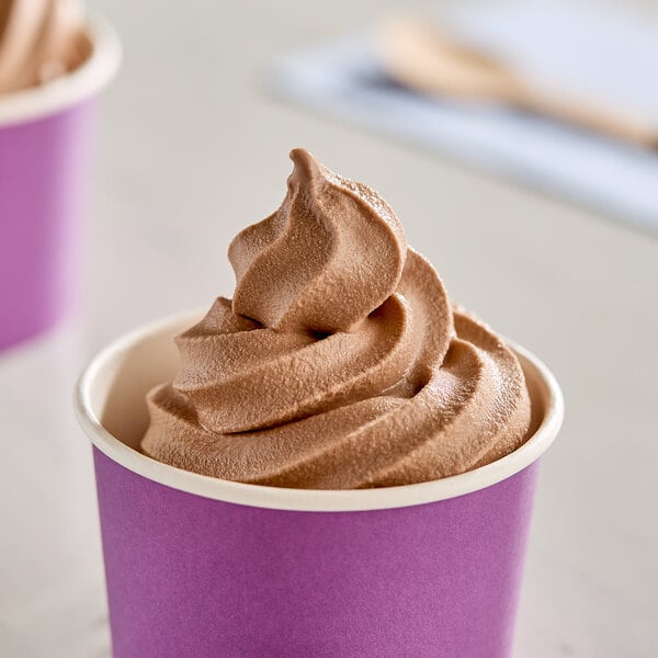A cup of Meadowvale chocolate soft serve ice cream.
