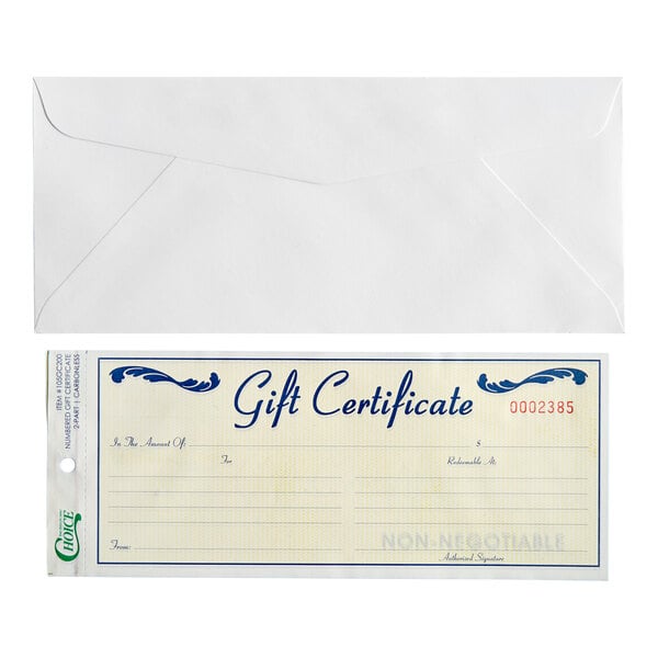 Choice Gift Certificate with Envelope - 250/Case