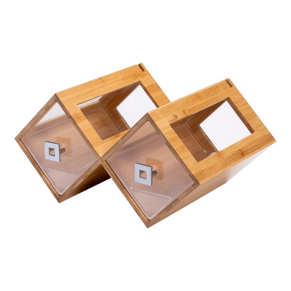 A Rosseto bamboo bakery display case with two clear glass drawers.