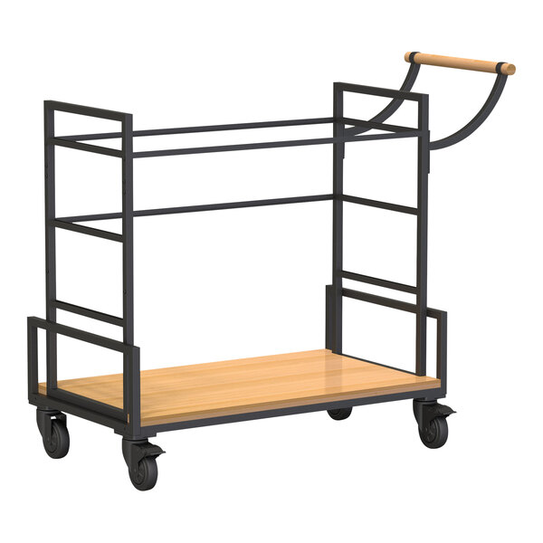 A Rosseto serving cart frame with a wood shelf and black metal frame.