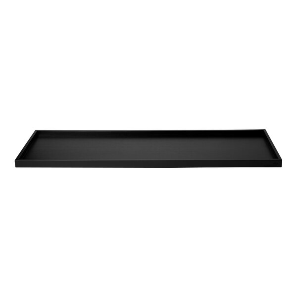 A black rectangular bamboo display shelf with a white border on a white background.