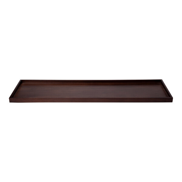 A large rectangular walnut display shelf.