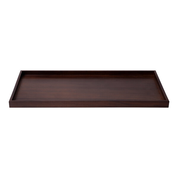 A medium rectangular walnut display shelf on a wood surface.
