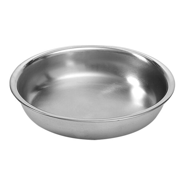 An American Metalcraft stainless steel round food pan on a counter.