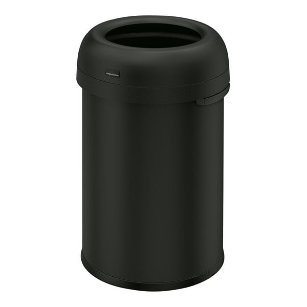 simplehuman CW1493 30 Gallon / 115 Liter Matte Black Steel Bullet Round Open Top Trash Can