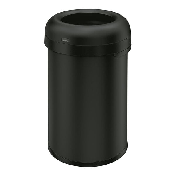 simplehuman CW1494 21 Gallon / 80 Liter Matte Black Steel Bullet Round Open Top Trash Can