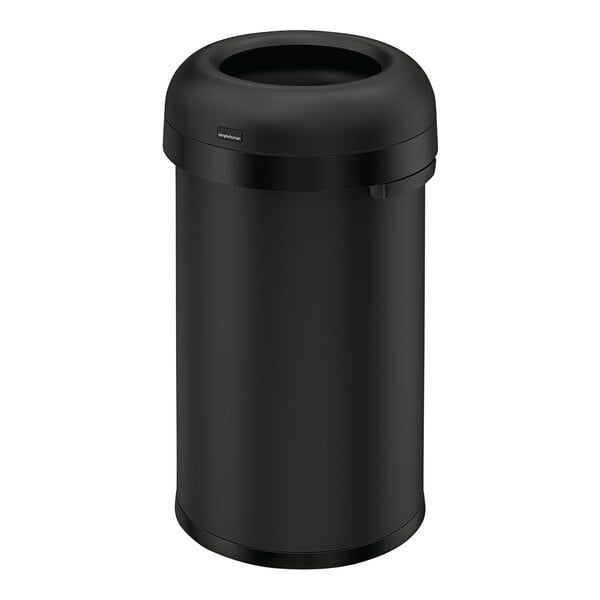 simplehuman CW1496 16 Gallon / 60 Liter Matte Black Steel Bullet Round Open Top Trash Can