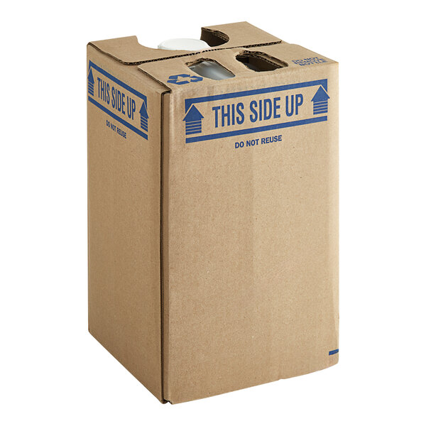 A brown cardboard box with blue text and labels for Zero Acre All-Purpose Cooking Oil.