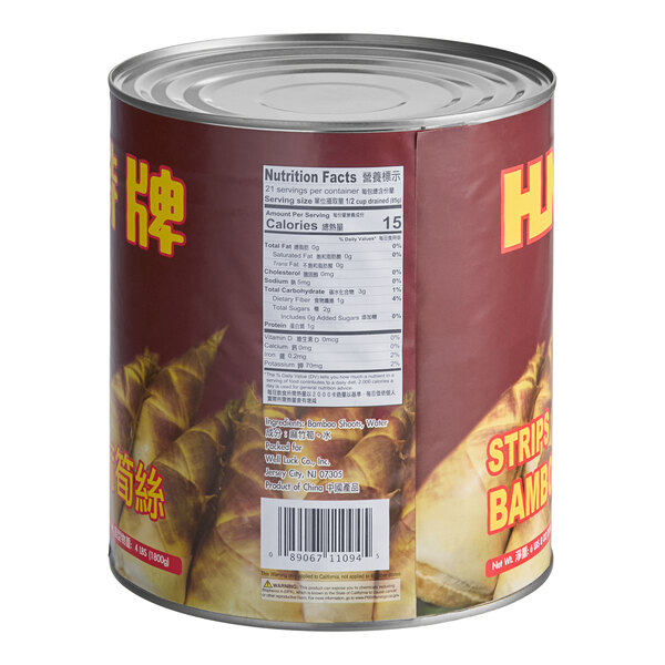 A large can of HUNSTY bamboo shoot strips.