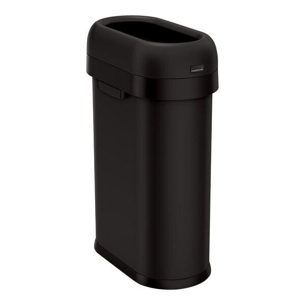 simplehuman CW1498 13 Gallon / 50 Liter Matte Black Steel Slim Oval Open Top Trash Can