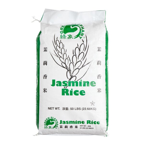 A 50-pound bag of Green Elephant Jasmine Rice.