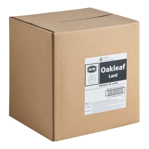 A brown Bunge Oakleaf Lard box with a white label.