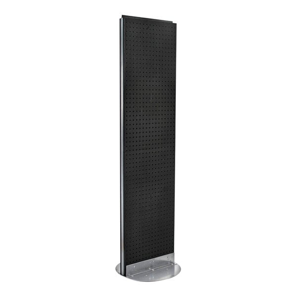 An Azar Displays black high-impact styrene pegboard spinner with 2 sides of black pegboard.