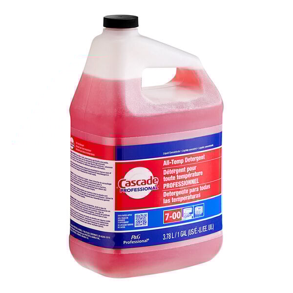 A bottle of Cascade Professional liquid dish washing detergent with a label.