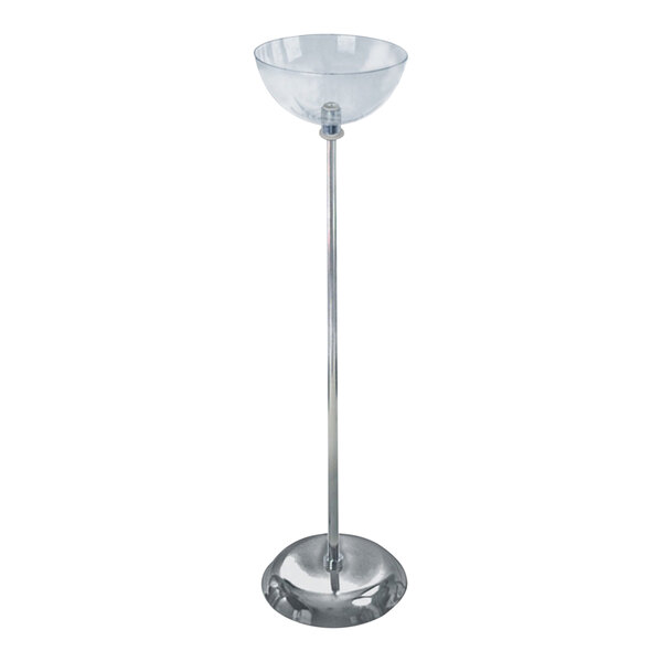 An Azar Displays clear polycarbonate bowl on a metal base.