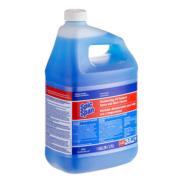 A gallon jug of blue Spic and Span concentrate.