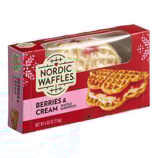 A box of Nordic Waffles Berries and Cream Waffle Sandwiches.