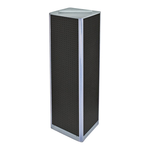 A black high-impact styrene 4-sided pegboard spinner floor display.
