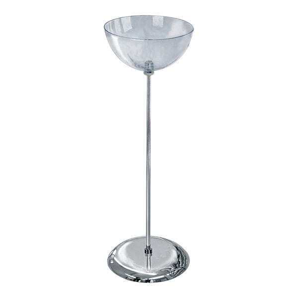An Azar Displays clear polycarbonate bowl on a clear stand.