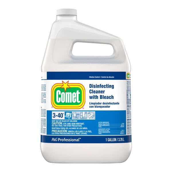 A white jug of Comet cleaner with a blue and white label.