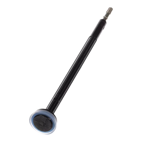A Server piston and seal assembly with a black and silver metal rod and a blue knob.