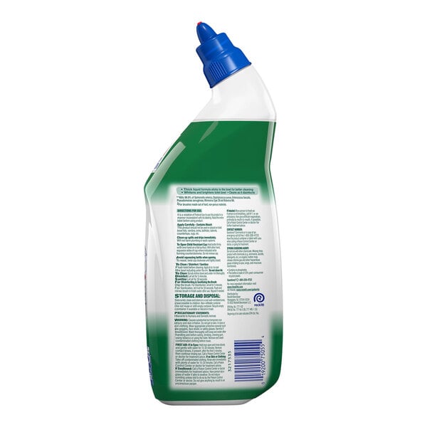 A green and white bottle of Lysol bleach liquid with a blue lid.