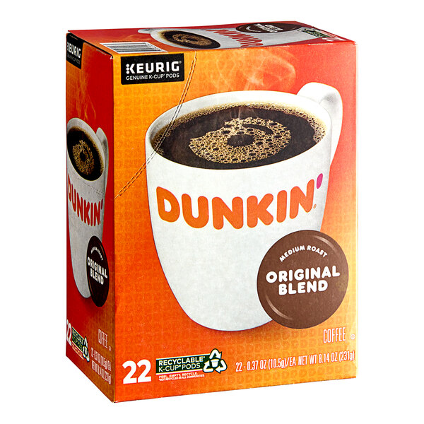 A box of Dunkin' Original Blend Coffee Keurig K-Cup pods.
