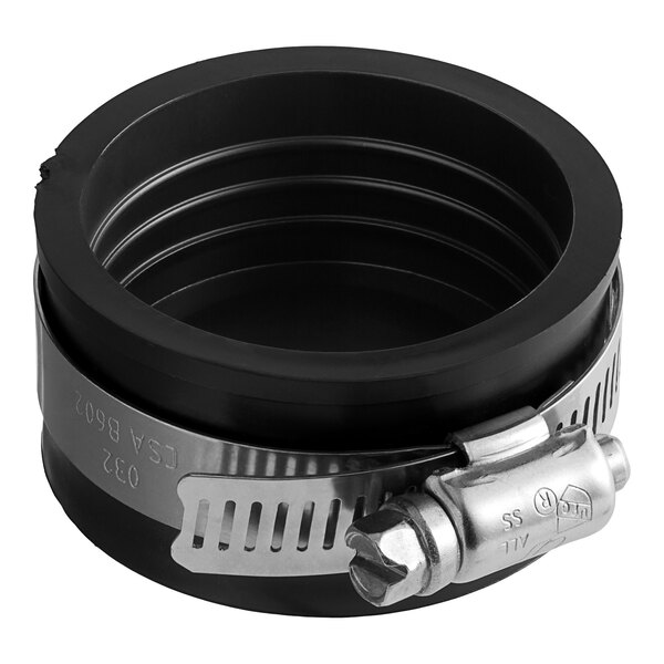 A Fernco Qwik Cap for 1 1/2" PVC pipe with a metal band and handle.