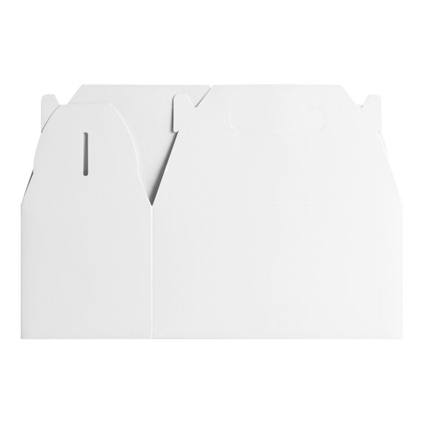 A white barn take-out box with a cut out handle.