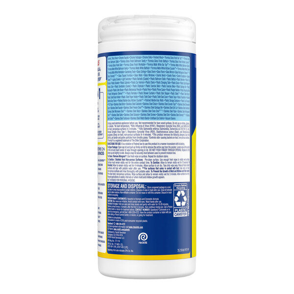 A cylindrical container of Lysol disinfecting wipes with a lemon and lime blossom scent.