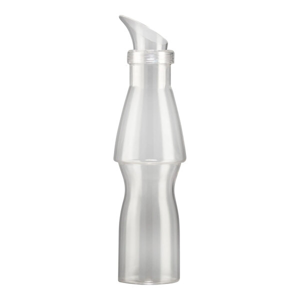 A clear plastic bottle with a white cap.