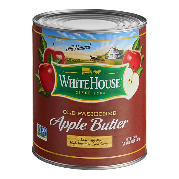 A white #10 can of White House old fashioned apple butter.