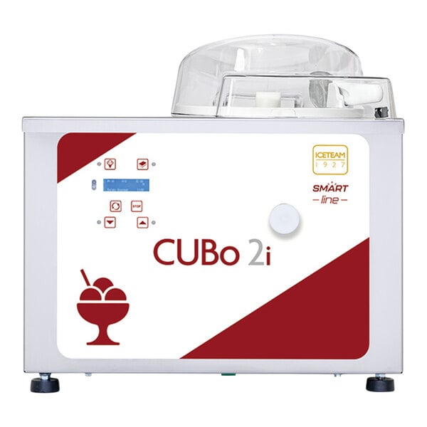 A white and red Cattabriga Cubo 2i countertop batch freezer.