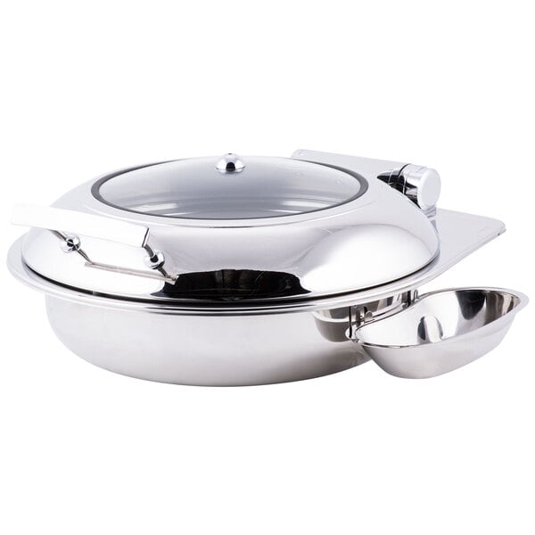A Tablecraft stainless steel chafing dish with a silver lid.
