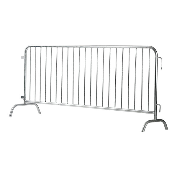 A Mod-Barrier metal crowd control barricade with bridge feet.