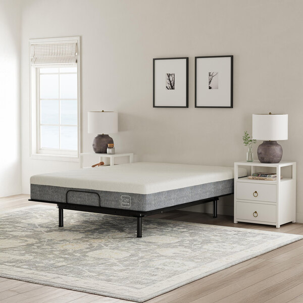 A Rize Home Cool Flex hybrid mattress on a bed in a white room.