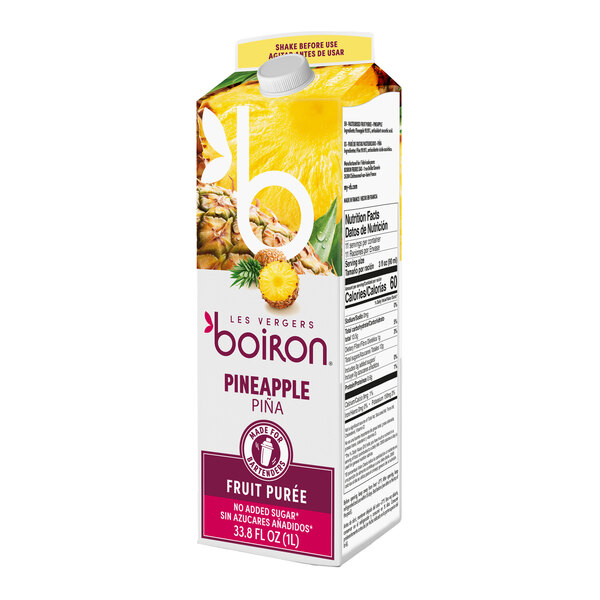 A 1-liter carton of Les Vergers Boiron Pineapple Real Fruit Puree.