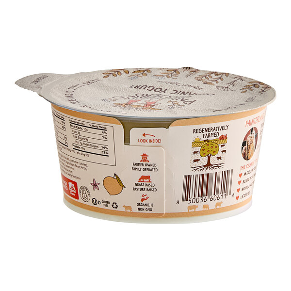 A Painterland Sisters Savannah's Peach Organic Skyr Yogurt container.