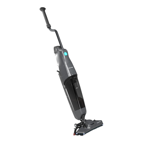 A Nilfisk walk-behind floor scrubber with a handle.