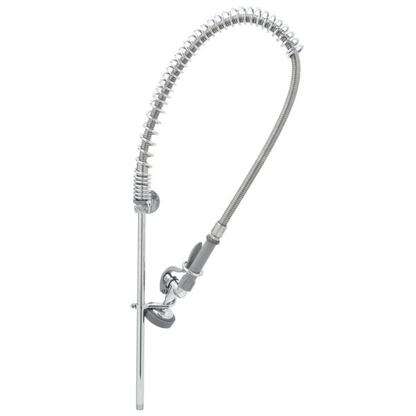A T&S EasyInstall wall mounted pre-rinse faucet with a flexible hose.