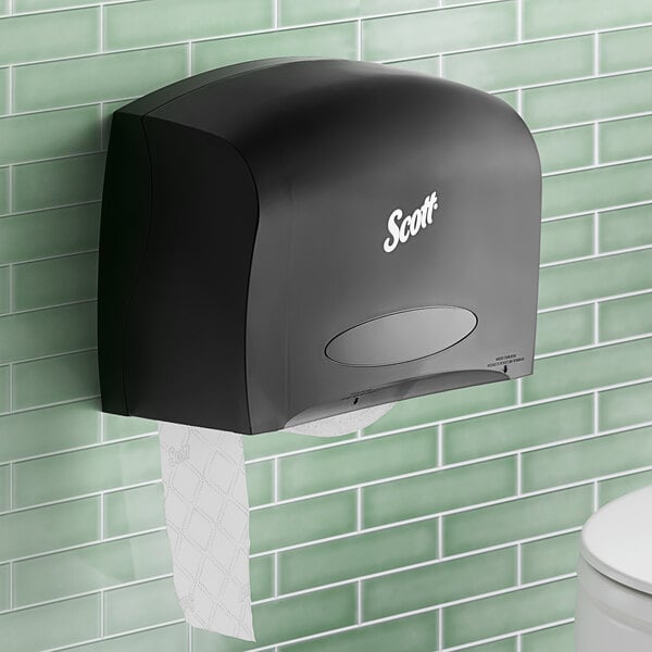 Scott® Essential 09602 Black Coreless Jumbo Roll Toilet Tissue Dispenser with Stub Roll Section