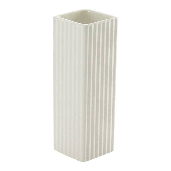 An American Metalcraft white rectangular bud vase with vertical fluted lines.