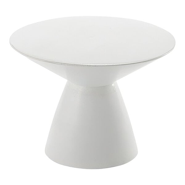 An American Metalcraft white round sun-bleached mango wood pedestal on a white surface.