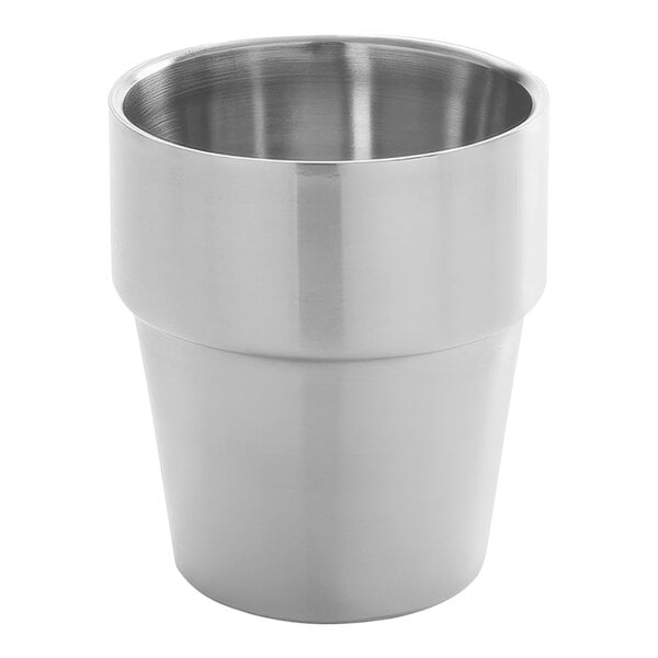 An American Metalcraft stainless steel French fry cup with a white background.